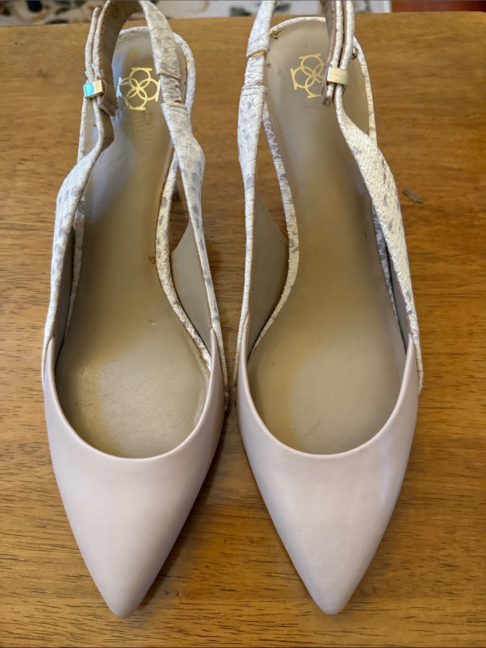 Ann Taylor Women's Pointed Slingback Flats in Blush and Snake-Print